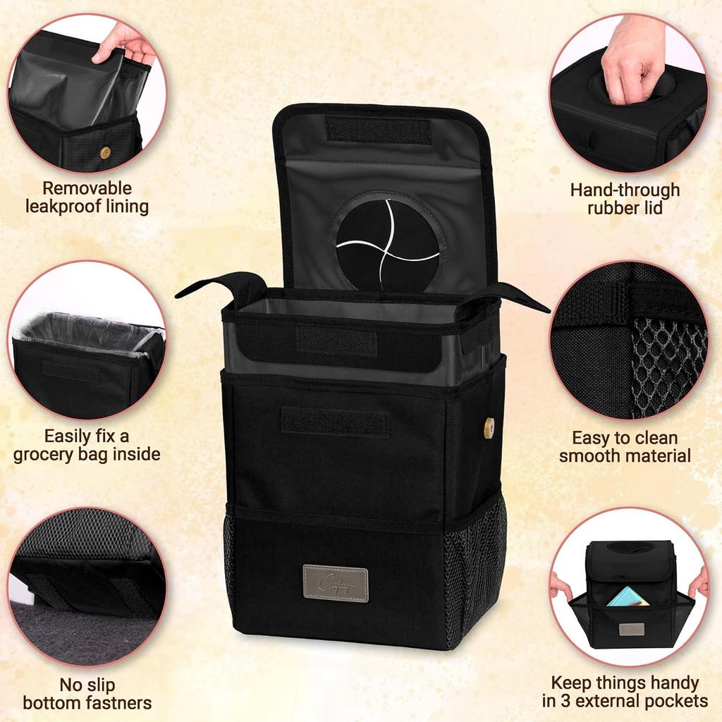 Creathing Car Trash Can | Touring Edition | Engineered with Detachable Leak-Proof Liner & Odor-Control Lid - Universal Hanging Garbage Bin for Cars,
