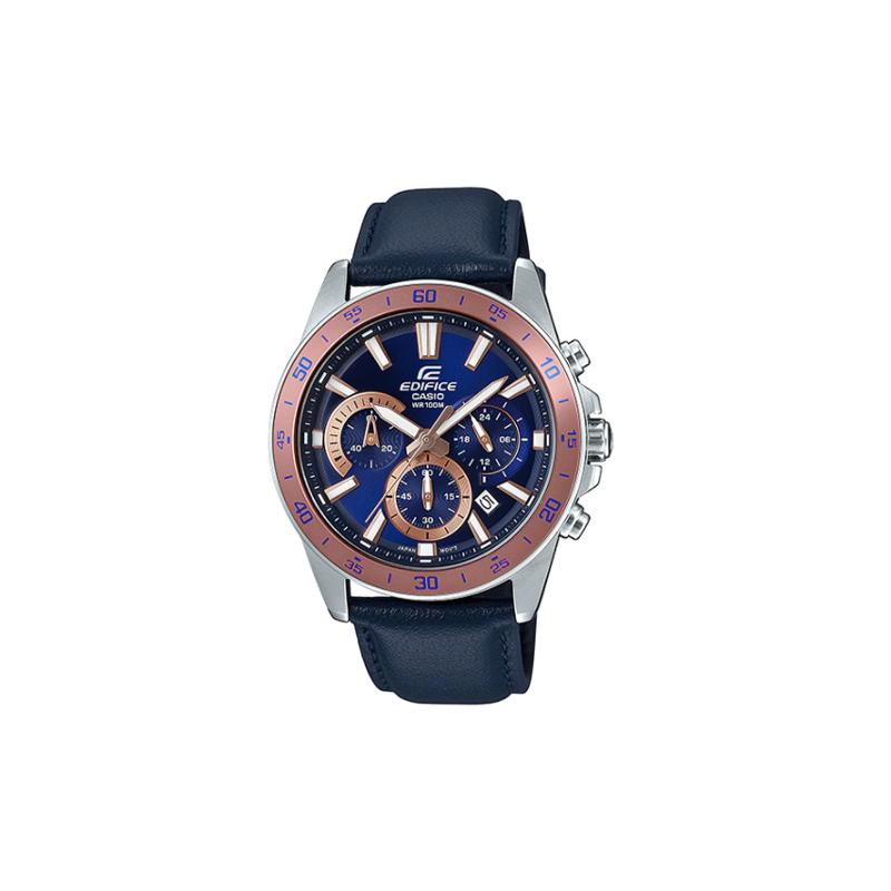 Casio Серия EDIFICE простая повседневная мода кварцевый механизм кожаный ремешок японские и корейские часы мужские часы синий циферблат EFV-570L-2BV