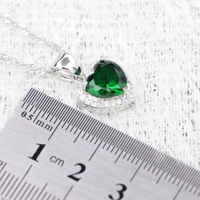 Heart Pendant Necklace Green Cubic Zirconia 925 Silver Jewelry for Women