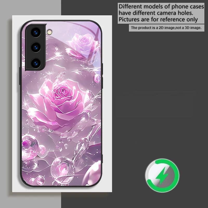 Розы цвета ледяного кристалла Для Samsung Galaxy S26 Ultra S20 FE S21 S22+ S23 Plus S24 Ultra 25 Edge Для Magsafe Стеклянный чехол для телефона
