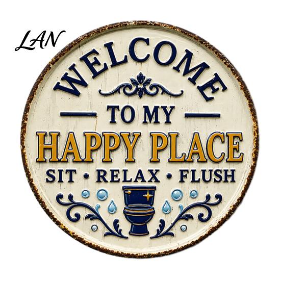 Metal Hanging Sign for House Vintage Rustic Bathroom Tin Sign, 8 Inch Round Wall Simple Decor Plaque, Retro Funny Farmhouse Decorative Restroom Home