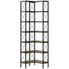 6-Tier L-Shaped Bookshelf, Freestanding Corner Bookcase with Metal Frame, Rustic Brown