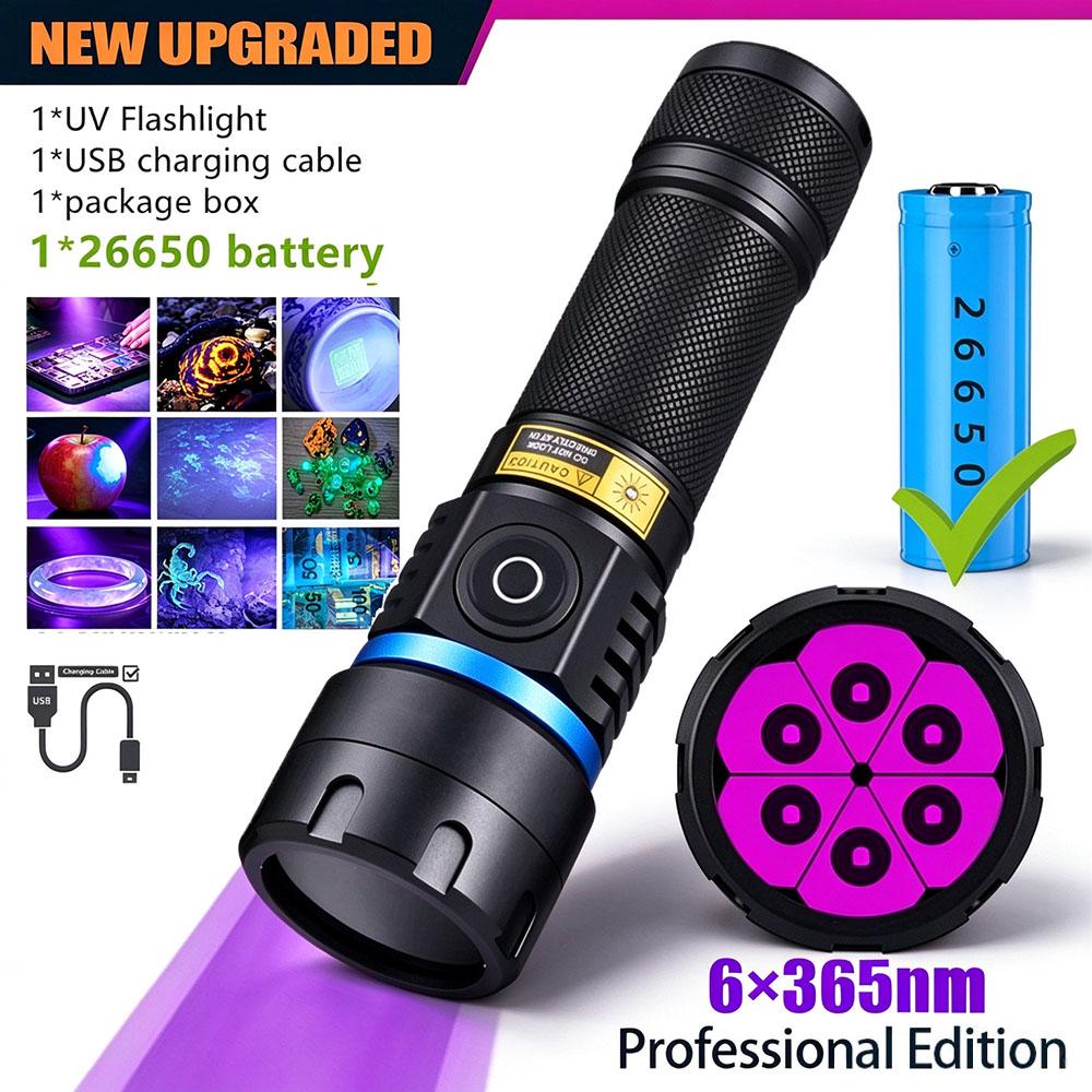 Powerfu 120W 365nm UV Flashlight Black Light Black Mirror Purple Light Detection Torch USB C Rechargeable Ultraviolet 26650 Lamp5