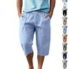 Summer Men's Loose Simple Solid Color Casual Linen Breathable Sports Beach 7-point Shorts