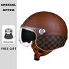Classic White Green Stripes Open Face Motorcycle Helmets Leather Jet Moto Helmet with Daul Lens Electric Scooter Racing Helmet