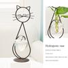 Hydroponic Glass Heart Vase With Metal Holder Hand Welded High Temperature Baking Paint Lovely Cat Shape Cute And Dynamic