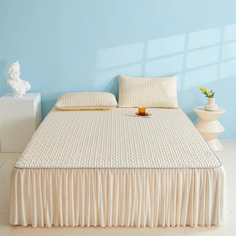 Летняя однотонная кружевная юбка-кровать, латексный крутой коврик, цельный моющийся коврик для кондиционирования воздуха, крутой коврик из ледяного шелка