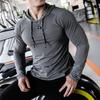 Men Sport Top Drawstring Hooded Long Sleeve Slim Fit Soft Breathable High Elasticity Quick Dry Hollow Mesh Jogging Training Summer Spring Sweatshirt