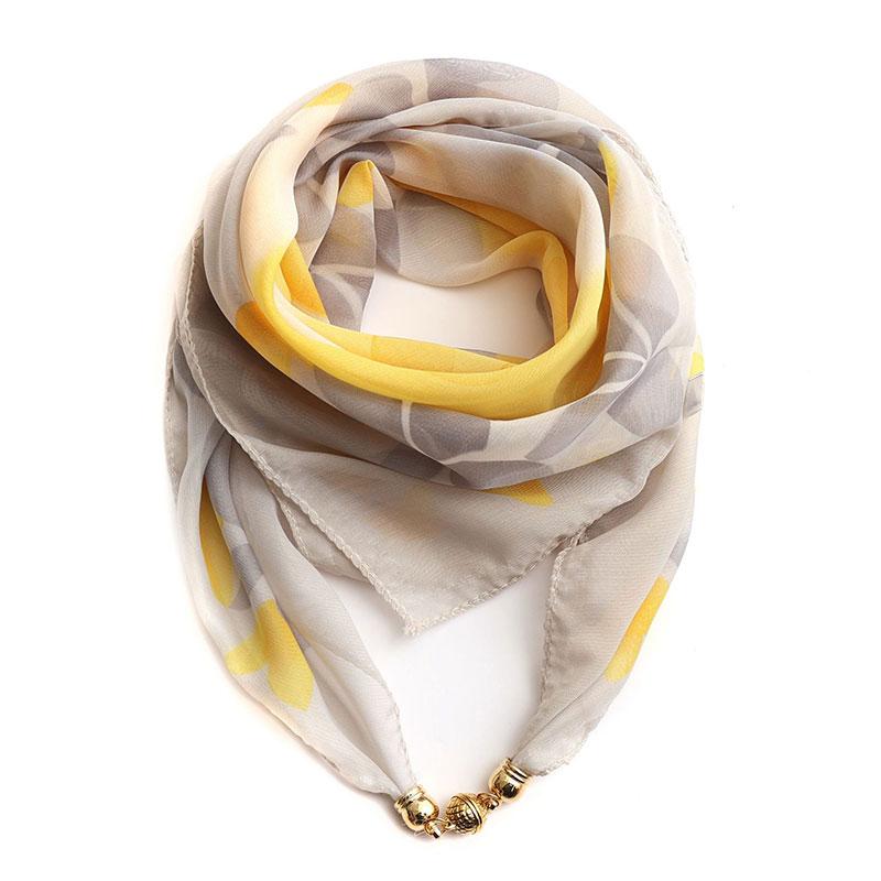 Women Necklace Accessories Chiffon Silk Scarf Magnetic Buckle Necklace Pendant Printed