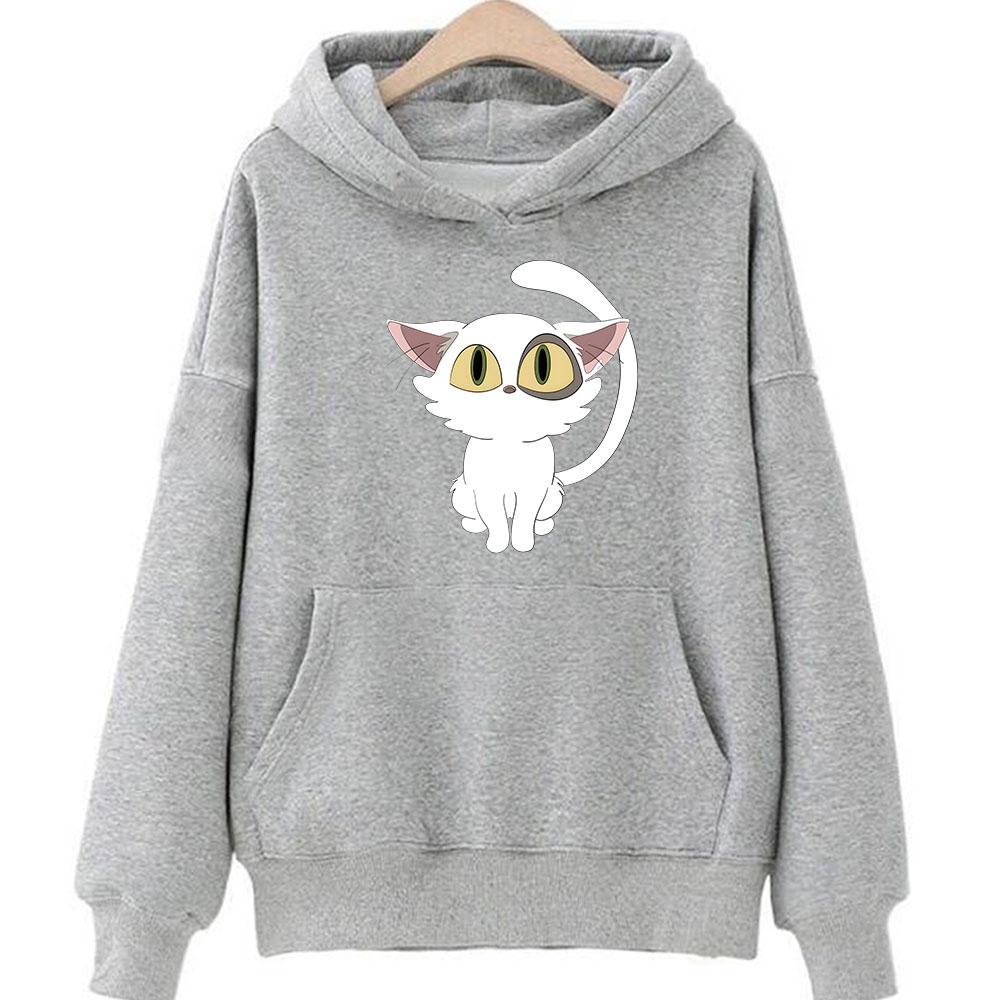 Suzume No Tojimari Daijin, эстетичная толстовка с белым котом, женская толстовка с длинными рукавами в стиле каваи/милый мультфильм, милая Неко, смотрящая на тебя