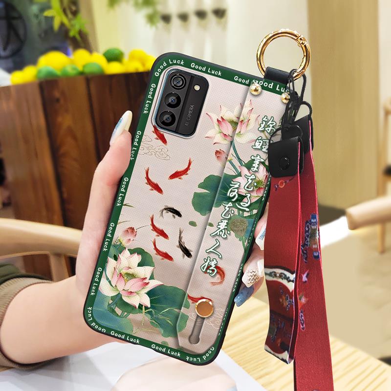 Chinese style Silicone Phone Case For Nokia G100 Wrist Strap Protective For Mom Shockproof Kickstand Back Cover Ring