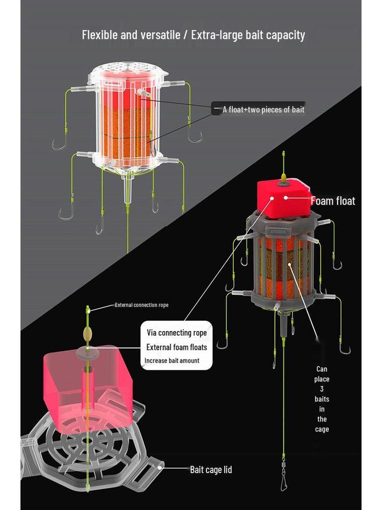 Клетка-ловушка с крючком для ловли толстолобика и белого амура на дне с плавающей откидной пластиной для донной ловли амура