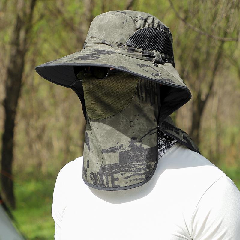 Летняя мужская шляпа от солнца с накидкой-вуалью, поля 9 см, военный камуфляж, боковая дышащая сетчатая панама, для использования на открытом воздухе, солнцезащитная, для рыбалки