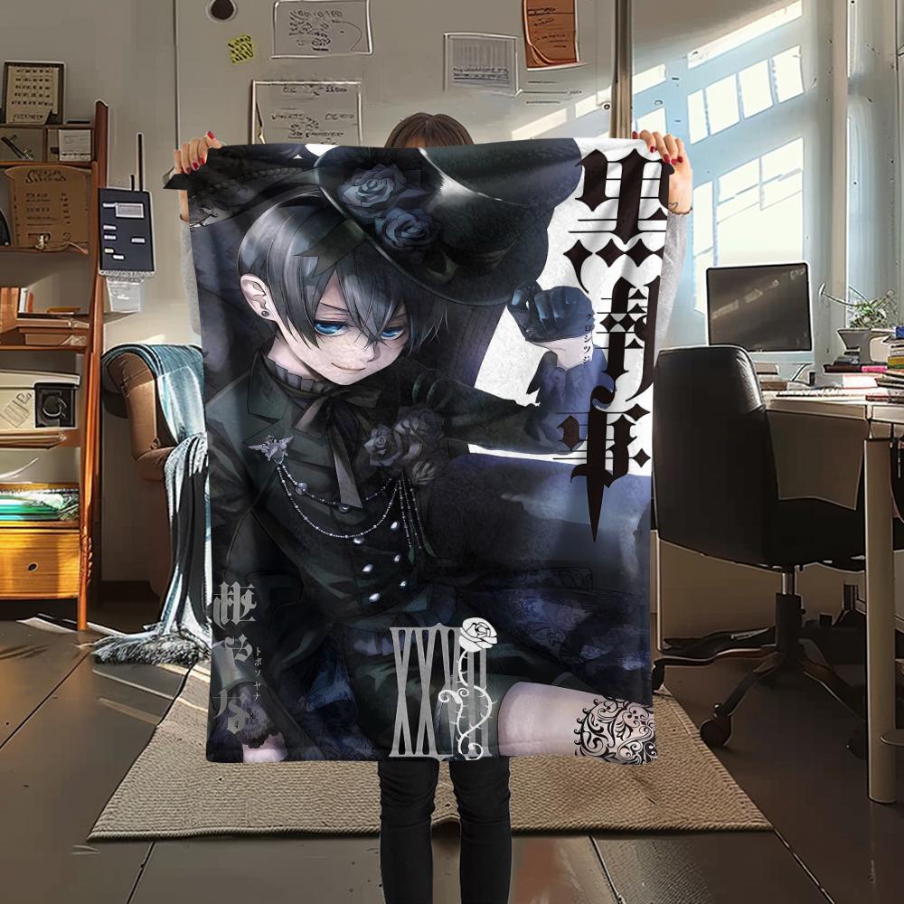 1 шт. Фланелевое одеяло с принтом «Черный дворецкий», Высококачественное, Для всех сезонов, Декор для дома, Тепло и уют, Идеально подходит для рождественских подарков