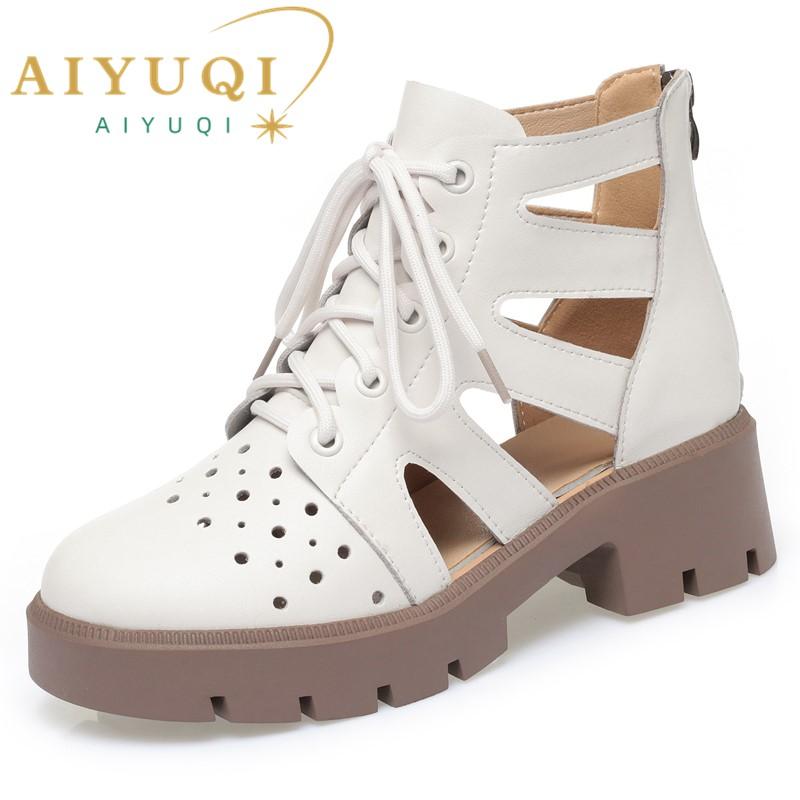Fashion AIYUQI Women's Summer Boots 2025 New Casual Mesh Ankle Boots Ladies British Style Genuine Leather Women's Cool Boots