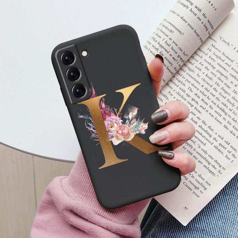 For Samsung Galaxy S22 S 22 Plus Case Flower Gold Letter A Z Soft Silicone Phone Cover For Samsung S22 Ultra Bumper S22+ Shell