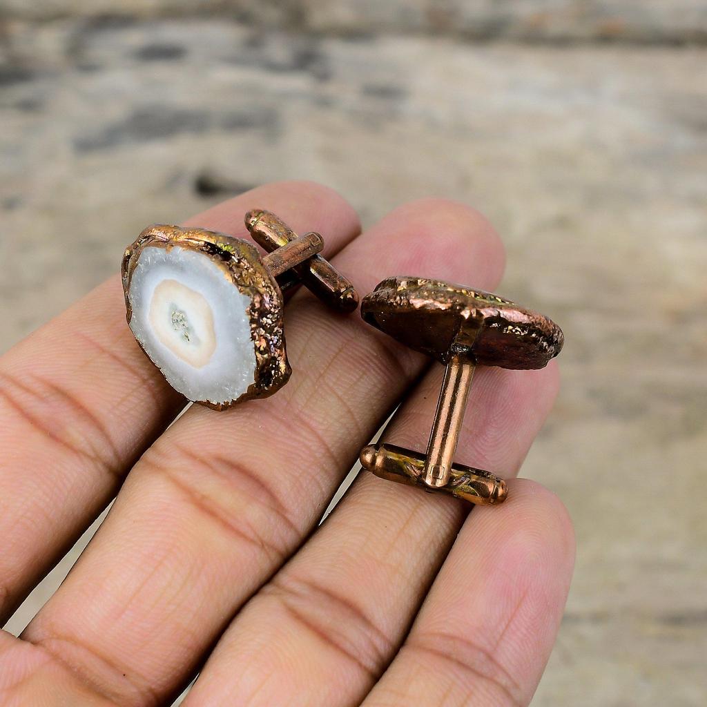 Запонки Solar Quartz Druzy, запонки из меди, гальванопластика, драгоценные камни, совершенно новые запонки, гальванопластика, подарок для папы