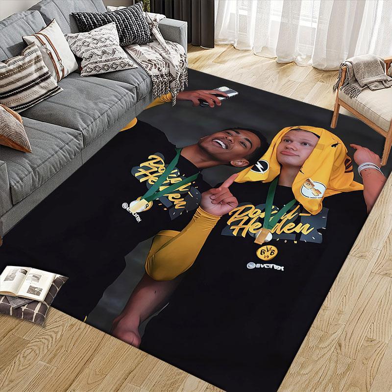 Haaland&Bellingham Flannel Printed Carpet, Home Sofa Decoration for Living Room & Bedroom, Non‑Slip Play Flannel Floor Mat for Game Room