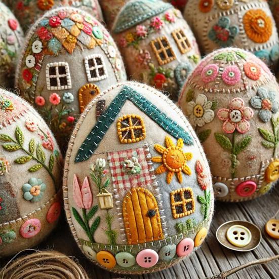 Yousheng Felt Egg House Kit DIY Patchwork Felt Egg House Craft Kit Handmade Embroidered Easter Eggs Crafting Set for Easter Basket Festive Decor