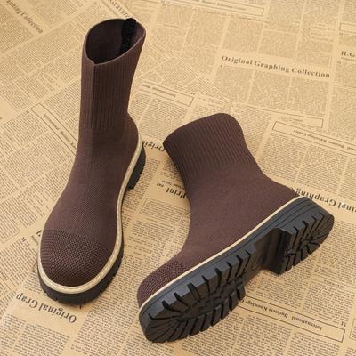 Винтажные женские ботильоны на платформе и толстом каблуке, удобные слипоны, осенне-зимние, эластичные, облегающие, короткие ботильоны