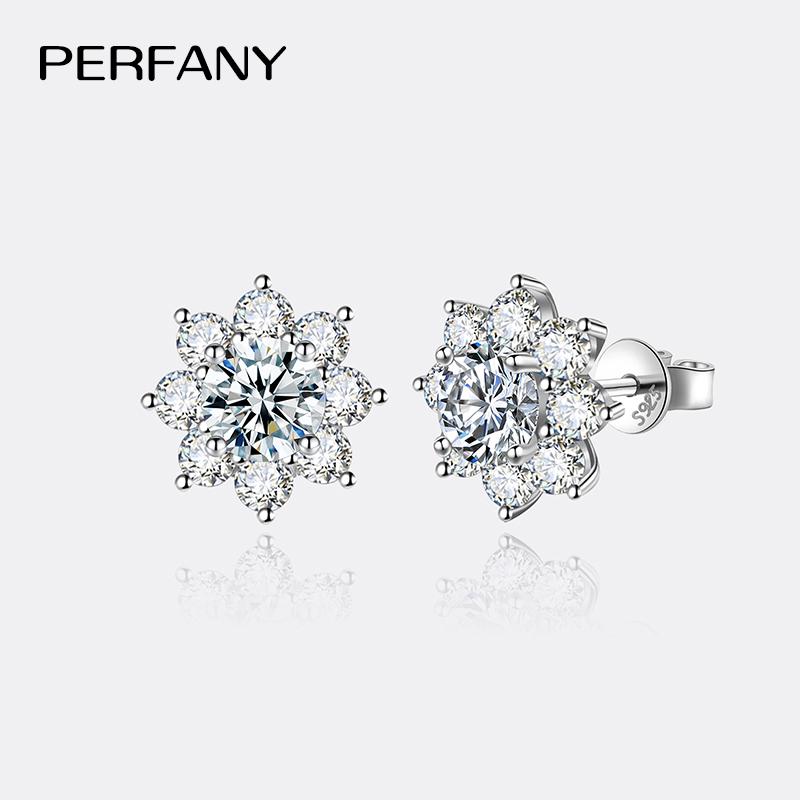 PERFANY Серьги с муассанитом 0,3-1 карат для женщин, чистое серебро S925, серьги-снежинки с имитацией бриллианта, свадебные, высококачественные ювелирные изделия