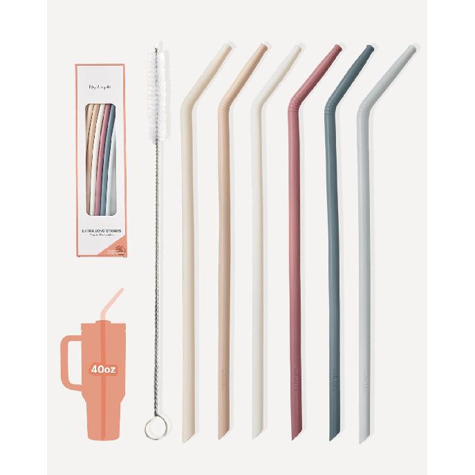 Nightingale Reble Silicone Straws - Bendy Drinking Straw with Cleaning Brush - Collapsible and Bendable Travel Straw for Kids - Dishwasher Safe,