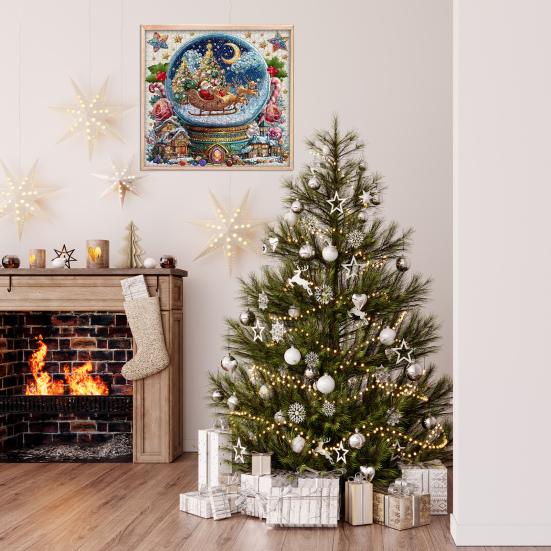 1024Pcs/Set Christmas Faux Crystal Ball Jigsaw Puzzle Winter Holiday Reindeer Sleigh Santa Claus Puzzle Home Decoration