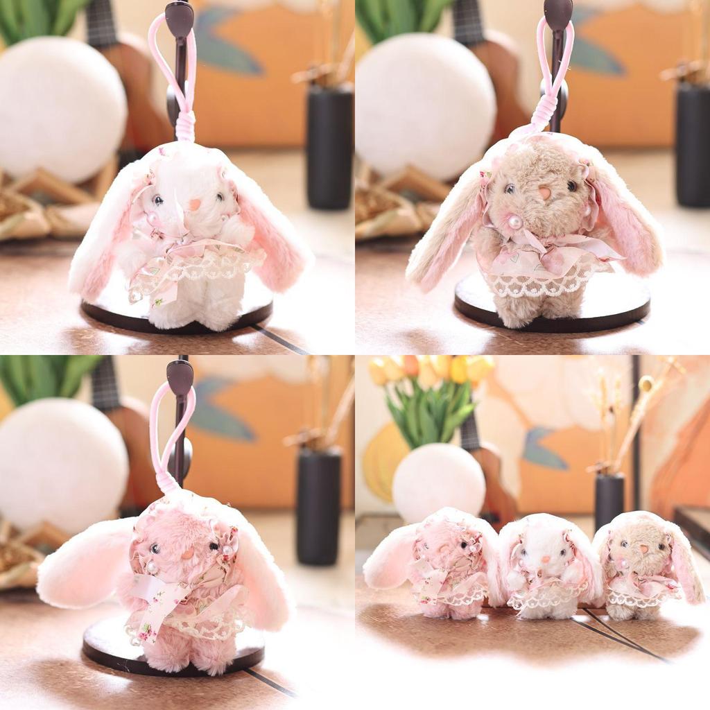 Cute Rabbit Plush Doll With Floral Lace Long Skirt Design For Bag Ornament And Collection