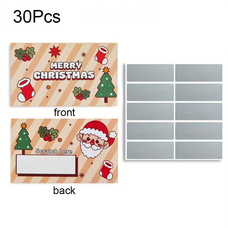 Набор из 30 рождественских скретч-карт, подарочные сертификаты для DIY с рисунком Санта-Клауса и елки, призы для веселой праздничной вечеринки