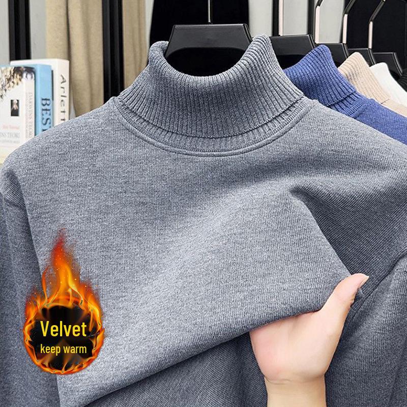 Мужской цельный флисовый свитер с высоким воротником, осенне-зимний, утолщенный, теплый, шерстяной, вязаный, базовый слой