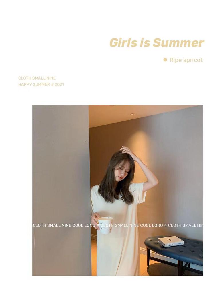 Женская летняя длинная ночная рубашка из ледяного шелка: Свободный крой, круглый вырез, модальная ткань, однотонный цвет