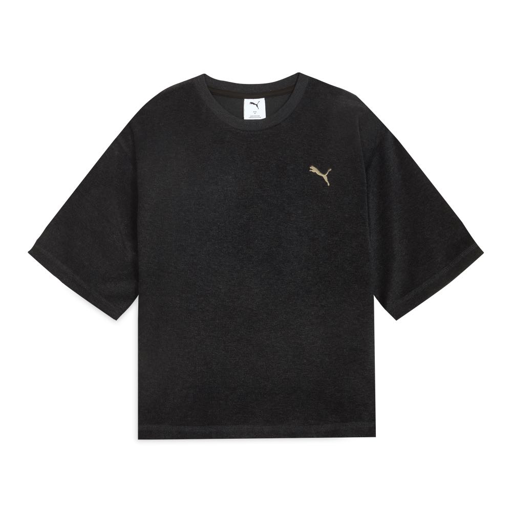 Puma Женская укороченная футболка с коротким рукавом и круглым вырезом из ворсистой ткани 688283-01