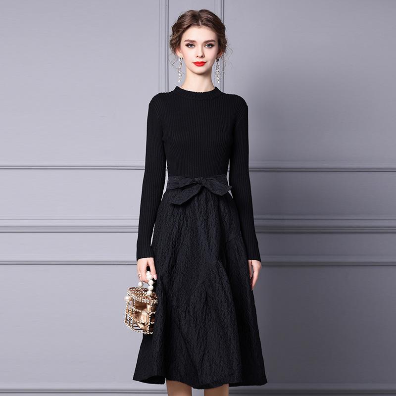Zhili Women's Black Knitted Sweater Dress - Spring 2025 Collection, Mid-Length, Long-Sleeved
