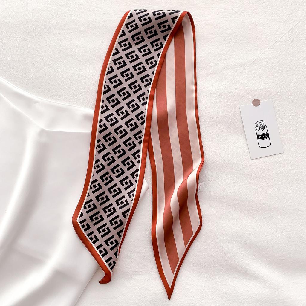 Scarf for Women's Spring and Summer New Korean Version Letter F Decorative Scarf Thin Long Ribbon Hairband Tie Bag