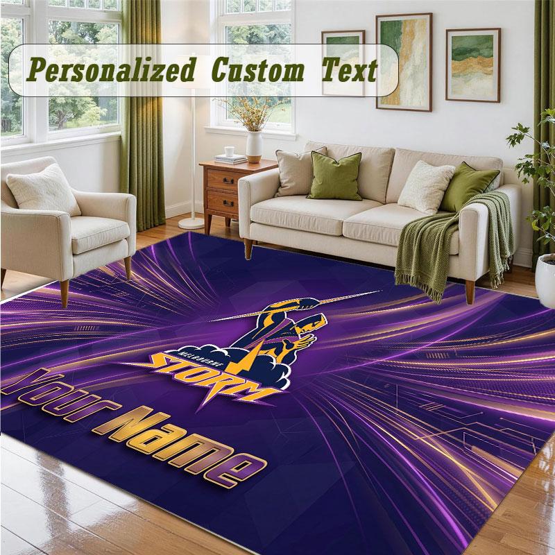 Crystal Velvet Square Rug Custom NameMelbourne Storm Pattern Non Slip Home Floor Decor Rug