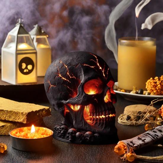 Настольная лампа Yousheng в виде черепа, готическая лампа-череп из магмы, жуткий светодиодный настольный светильник в виде человеческого черепа для вечеринки на Хэллоуин, украшение для каминной полки