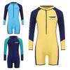Boys Front Zip Rash Guard Long Sleeve UPF 50+ Color Block Swimsuit Boyleg Bathing Suit Water Park Wear