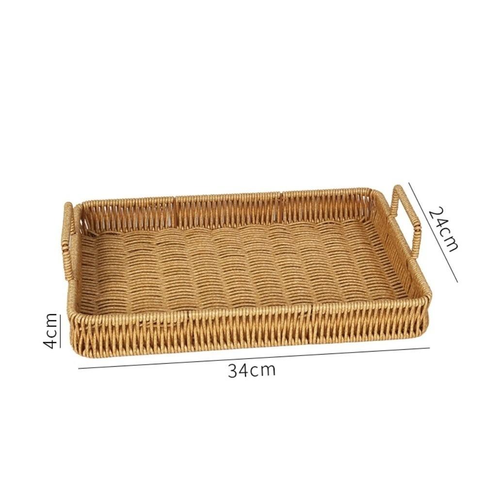 Handwoven Wicker Serving Tray Woven Handheld Plastic Rattan Storage Tray Kitchen Storage