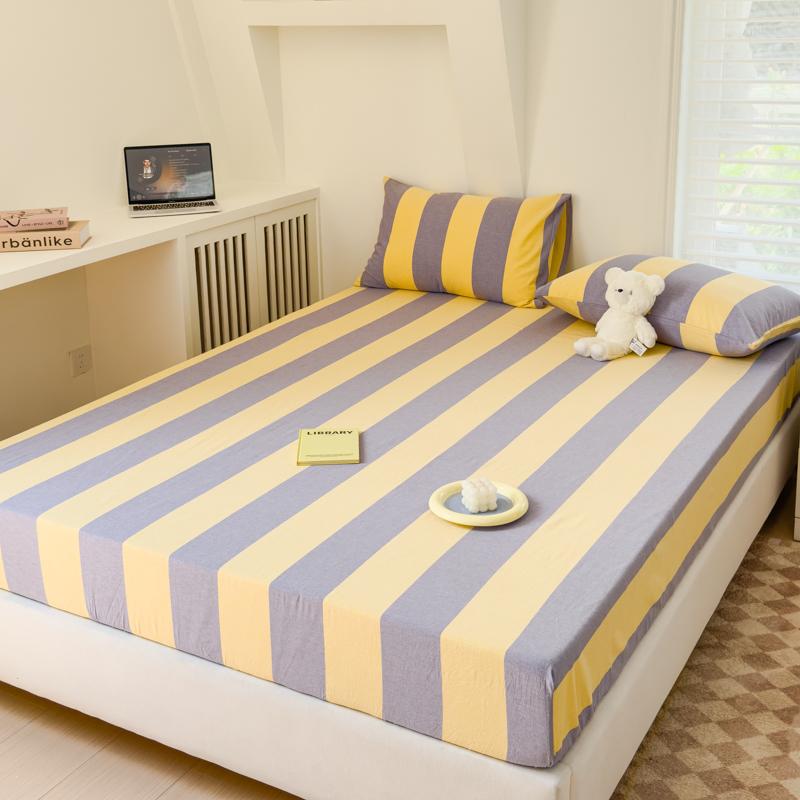 Stripe Style Fitted Sheet Pure Cotton Bed Cover Skin-friendly Bedsheet Girls Boys Room Mattress Protector sabanas(No Pillowcase)