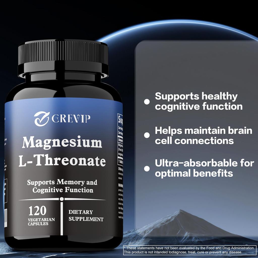 120pcs Magnesium L-Threonate 2000mg - Nootropic Brain Booster, Memory & Focus