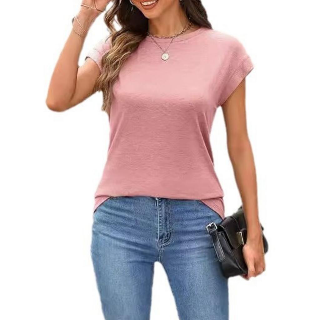 Женская летняя повседневная базовая футболка с круглым вырезом, однотонные топы, хлопковые повседневные женские топы с короткими рукавами, топы, спортивная рубашка