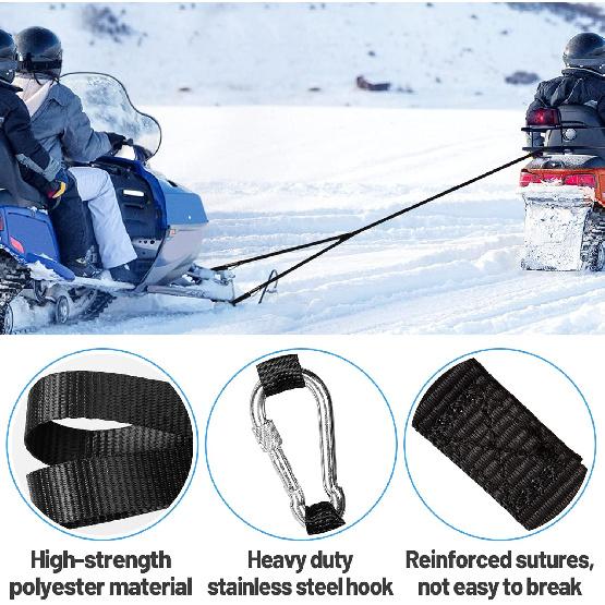 Extra Long 19Ft Snowmobile Tow Straps - 4400Lbs Break Strength Heavy-Duty ATV Towing Rope With Stainless Steel Hooks For Sled Snowboards Emergency