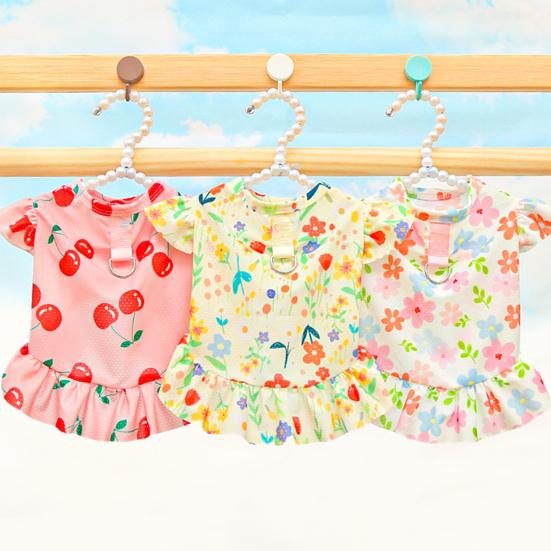 Cherry/Flower Printed Dog Dress Summer Pet Princess Skirt for Small Medium Girl Dogs Cats Cute Pet Apparel for Birthday Party