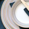 Fine Bone China Dinner Plates Sets, Light Luxury Tableware Stripe Pattern Gilt Edged Porcelain Dinnerware Round Set of 6