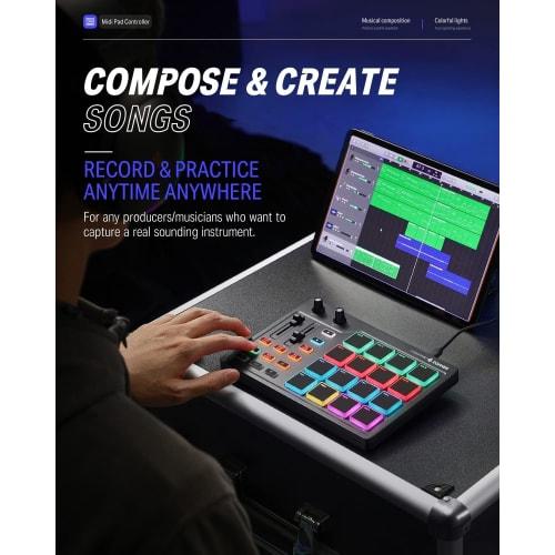 Donner STARRYPAD MIDI Controller, 16 Pads, USB Type-C, Music Production, Backlit, Japanese Instruction Manual