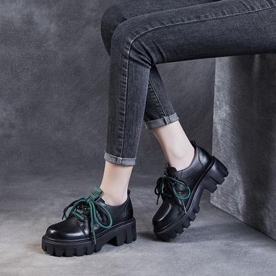 Женские туфли из натуральной кожи, туфли-муффины с толстой подошвой, маленькие кожаные туфли