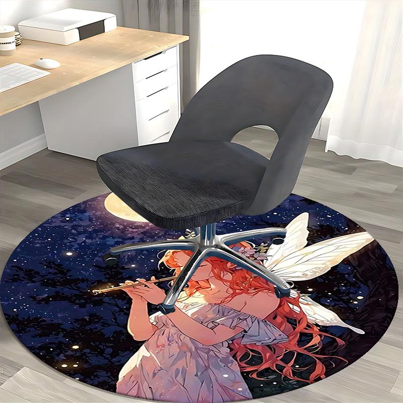 1pc Anime Fairy Moonlit Night Round Carpet Office Chair Mat, Non Slip Rug for Home Decor, Gift, Office, Living Room, Bedroom