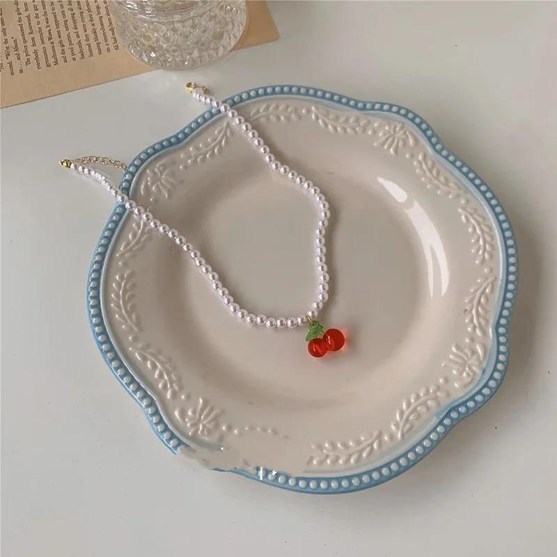 Y2K красное вишневое сердце из бисера колье женское ожерелье в стиле бохо с подвеской в ​​виде вишни винтажное нерегулярное ожерелье Egirl ювелирные изделия