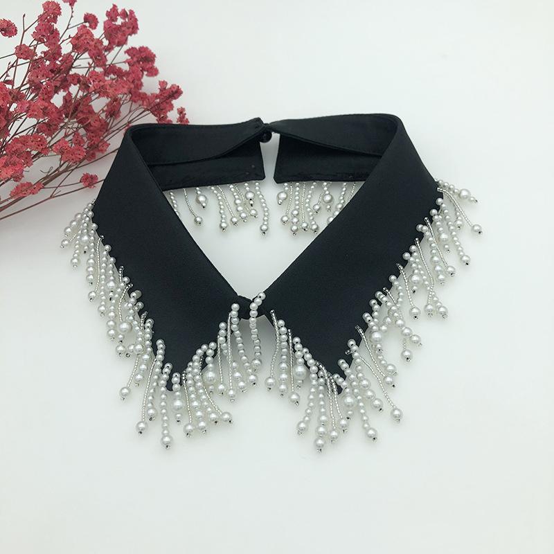 Women White Fake Collar Handmade Beads Detachable Solid Color Shirt False Collar Blouse Women Neckwear Decor
