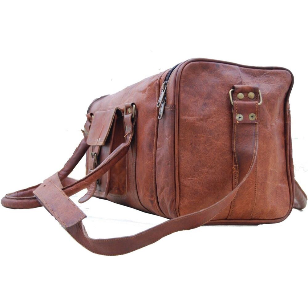 Handmade Real Goat Leather Brown Classic Gym Sports Travel Weekend Premium Bag